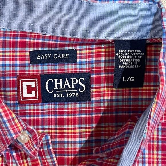 Chaps Easy Care Multi Colored Plaid Button Down Mens Large Casual Shirt - Picture 5 of 5
